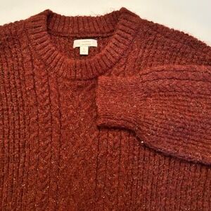 Lauren Conrad Womens Large Red Cable Knit Sparkle Sweater Long Sleeve Crew Neck